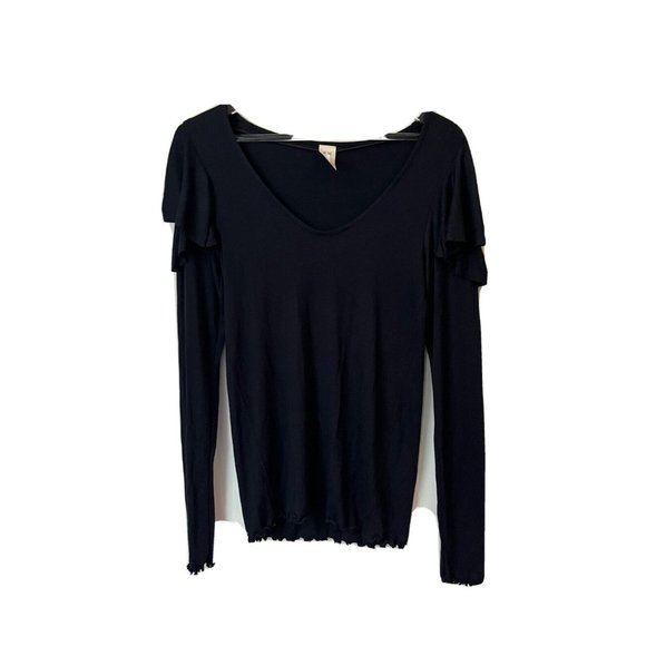 We The Free Womens Long Sleeve Ruffle Scoop Neck Knit PulloverTop Black Sz Med - Picture 6 of 7